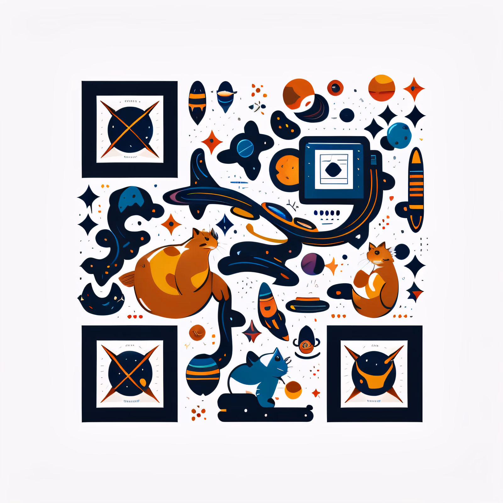 Cosmic Hamsters and Planets Vector QR Code for Stickers — image 1