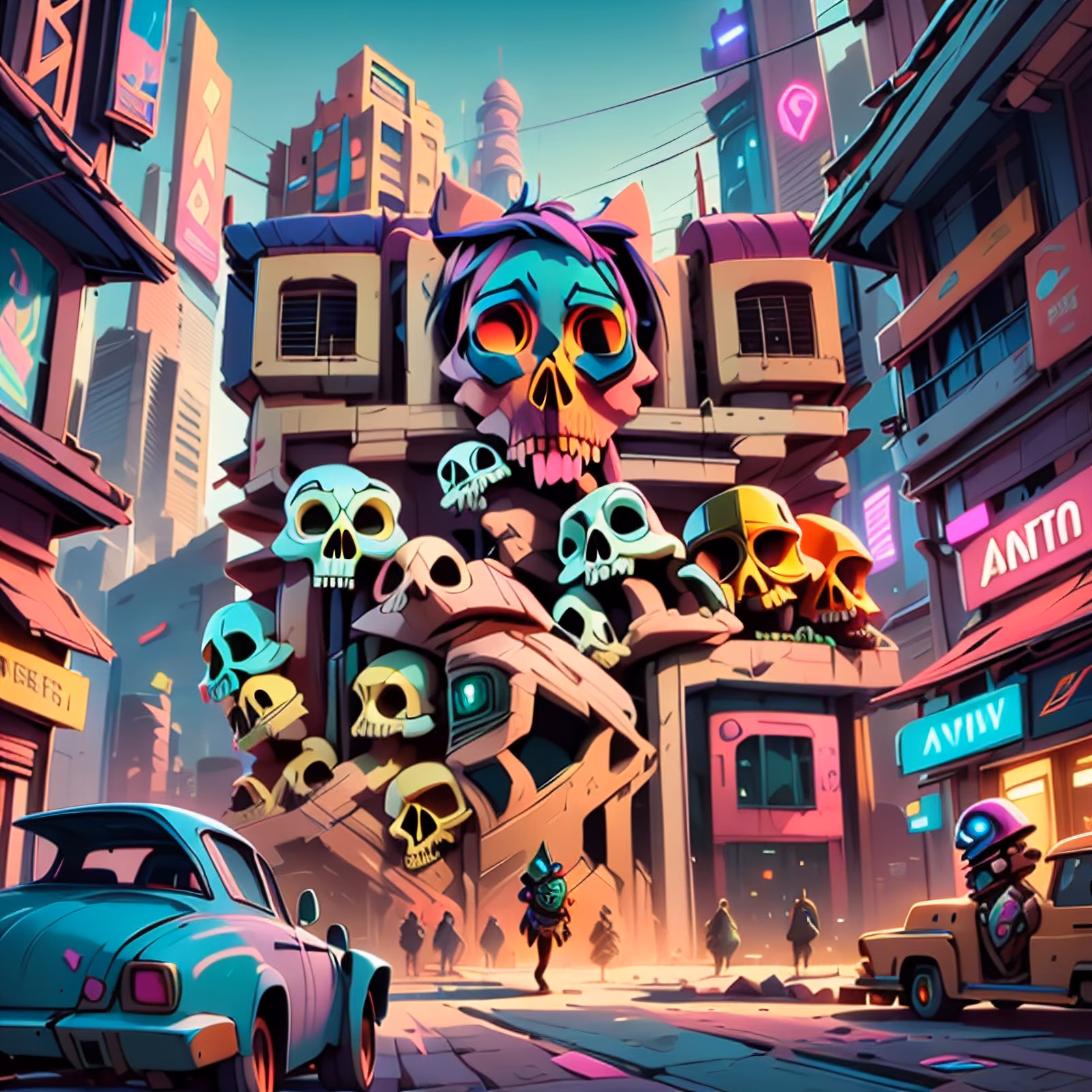 Skull Building City Street Concept QR Code for Posters — image 1