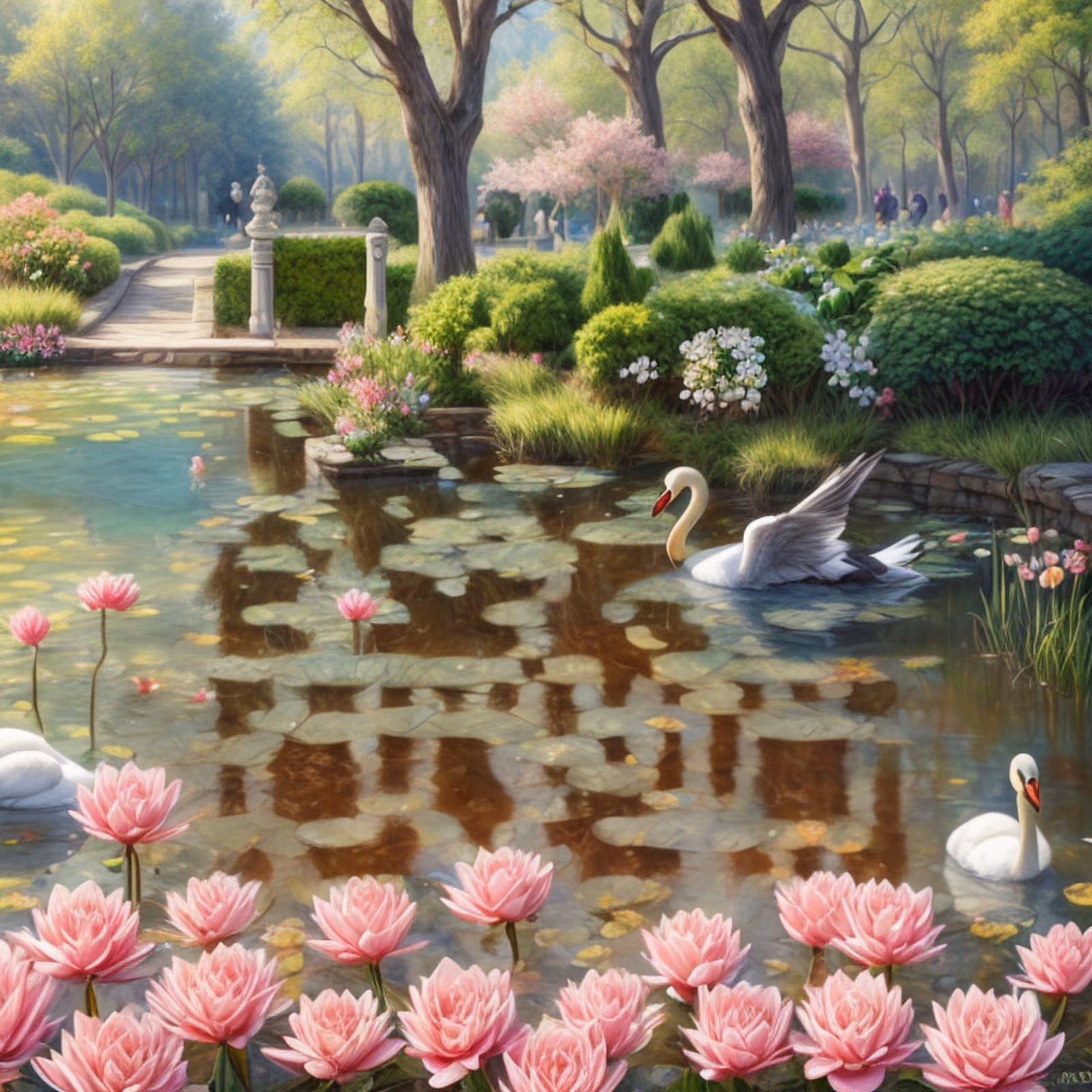 Swan Pond Lotus Matte Painting QR Code Art — image 1