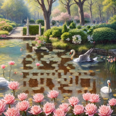 Swan Pond Lotus Matte Painting QR Code Art — image 1