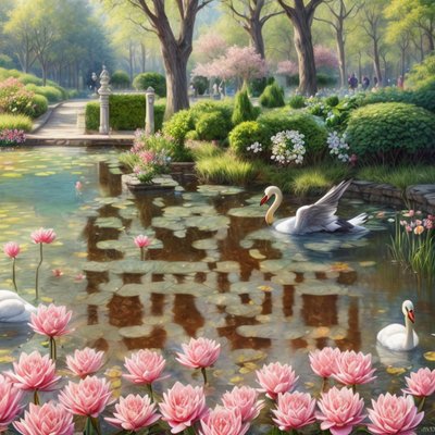 Swan Pond Lotus Matte Painting QR Code Art