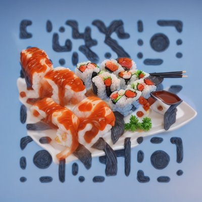 Sushi Plate 3D Render QR Code for Restaurant Menus