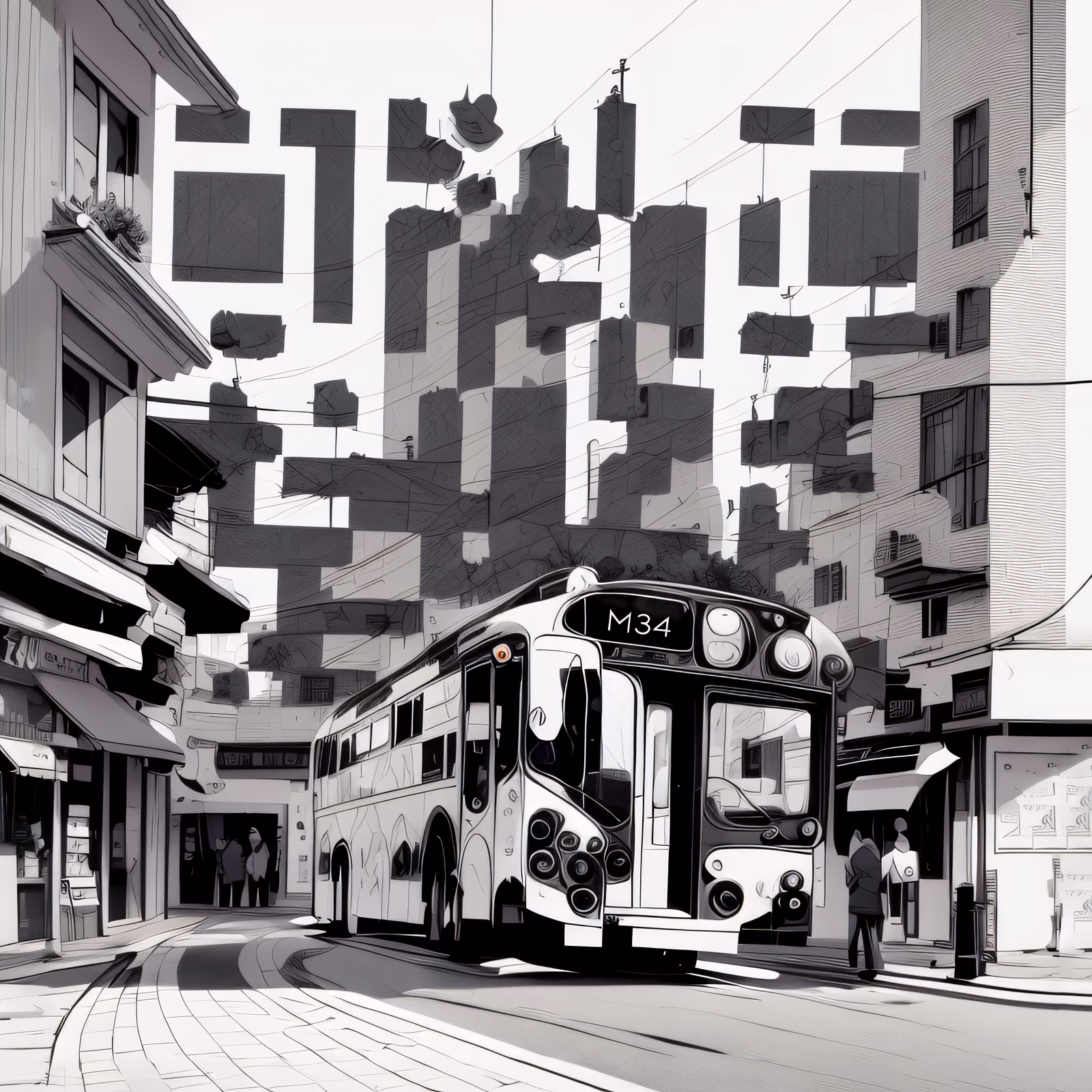 City Bus Street Scene Vector QR Code for Posters — image 1