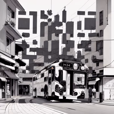 City Bus Street Scene Vector QR Code for Posters — image 1
