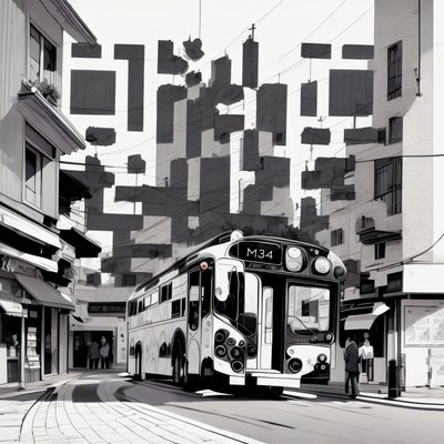 City Bus Street Scene Vector QR Code for Posters