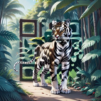 White Tiger Jungle Path Painting QR Code Art