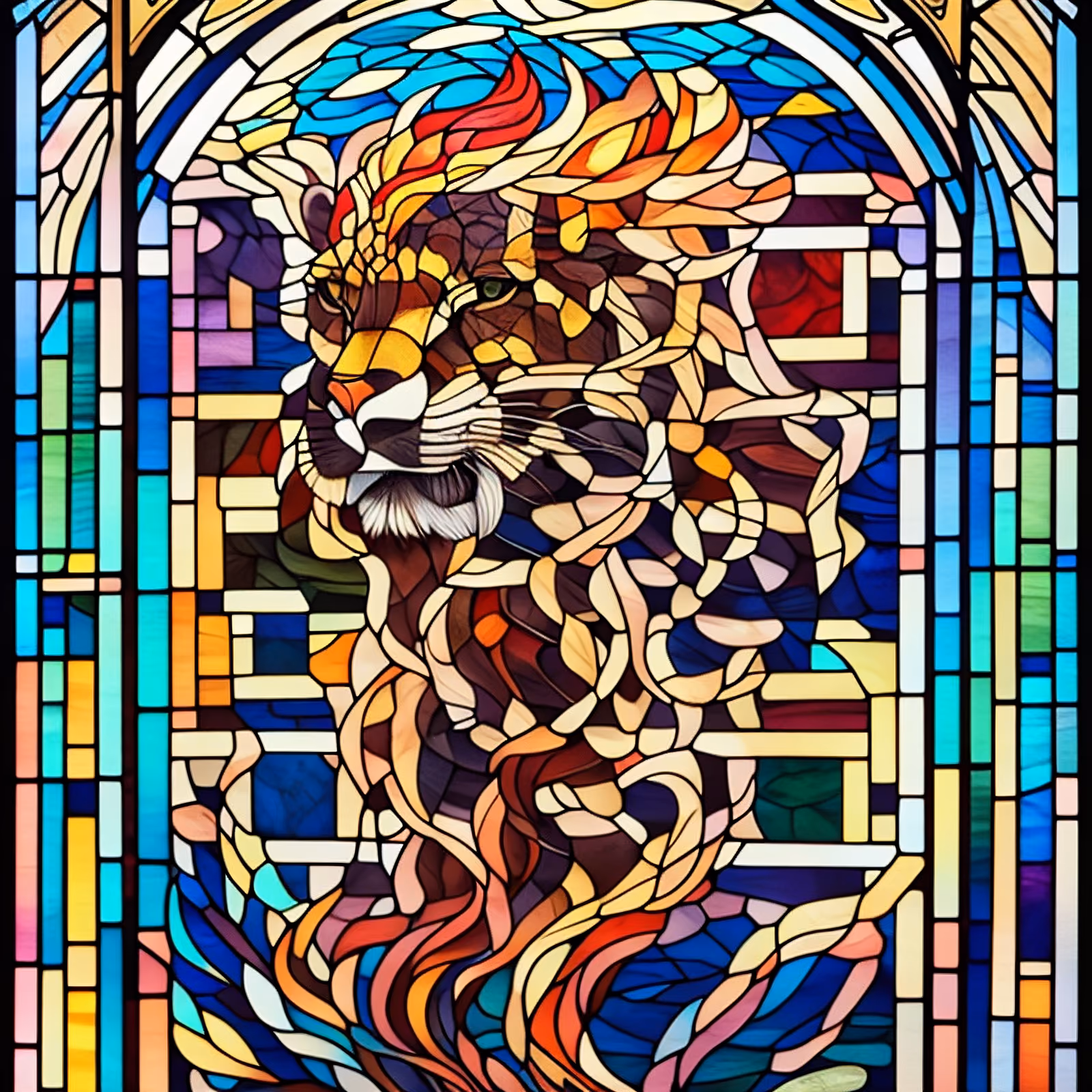 Lion Stained Glass Window QR Code Art — image 1