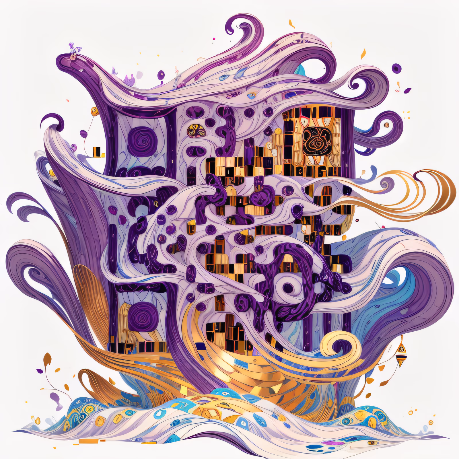 Purple Gold Swirling Waves Ornamental QR Code Art — image 1