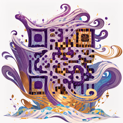 Purple Gold Swirling Waves Ornamental QR Code Art — image 1
