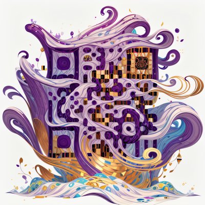 Purple Gold Swirling Waves Ornamental QR Code Art