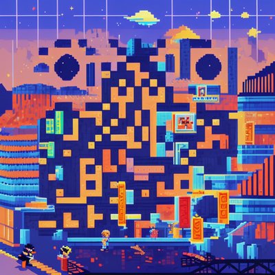 Pixel Night City Skyline QR Code for Posters