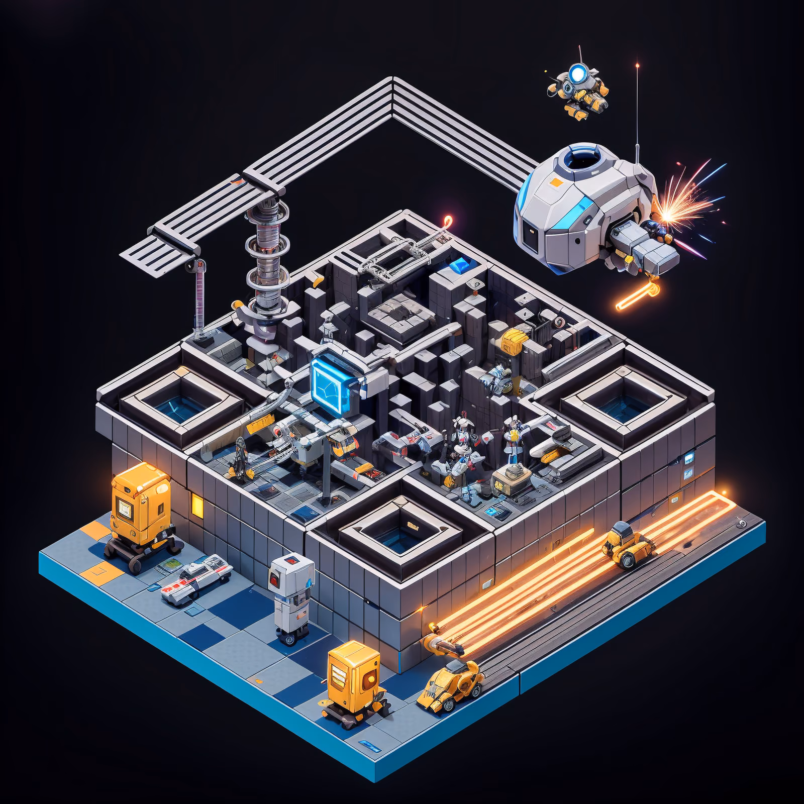 Isometric Robot Factory 3D QR Code for Posters — image 1