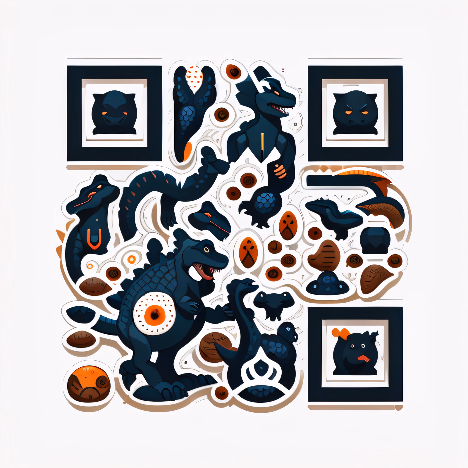 QR-код с тёмными иконками динозавров для стикеров — изображение 1