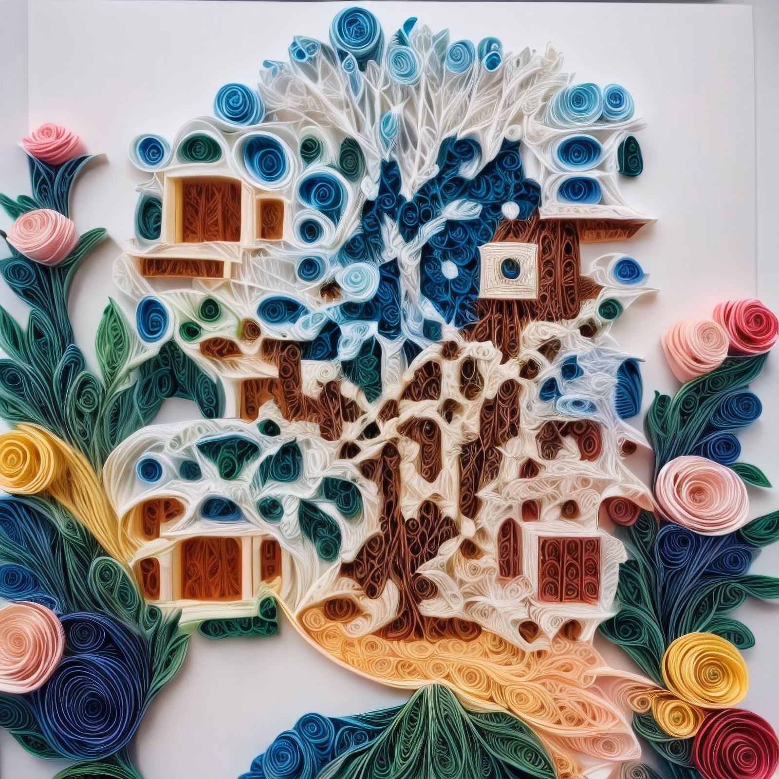 Quilled Paper Village With Trees QR Code Art — image 1