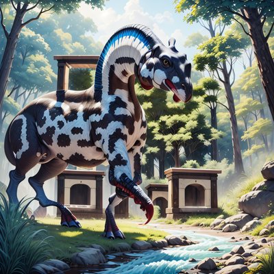 Parasaurolophus Riverbank Painting QR Code Art