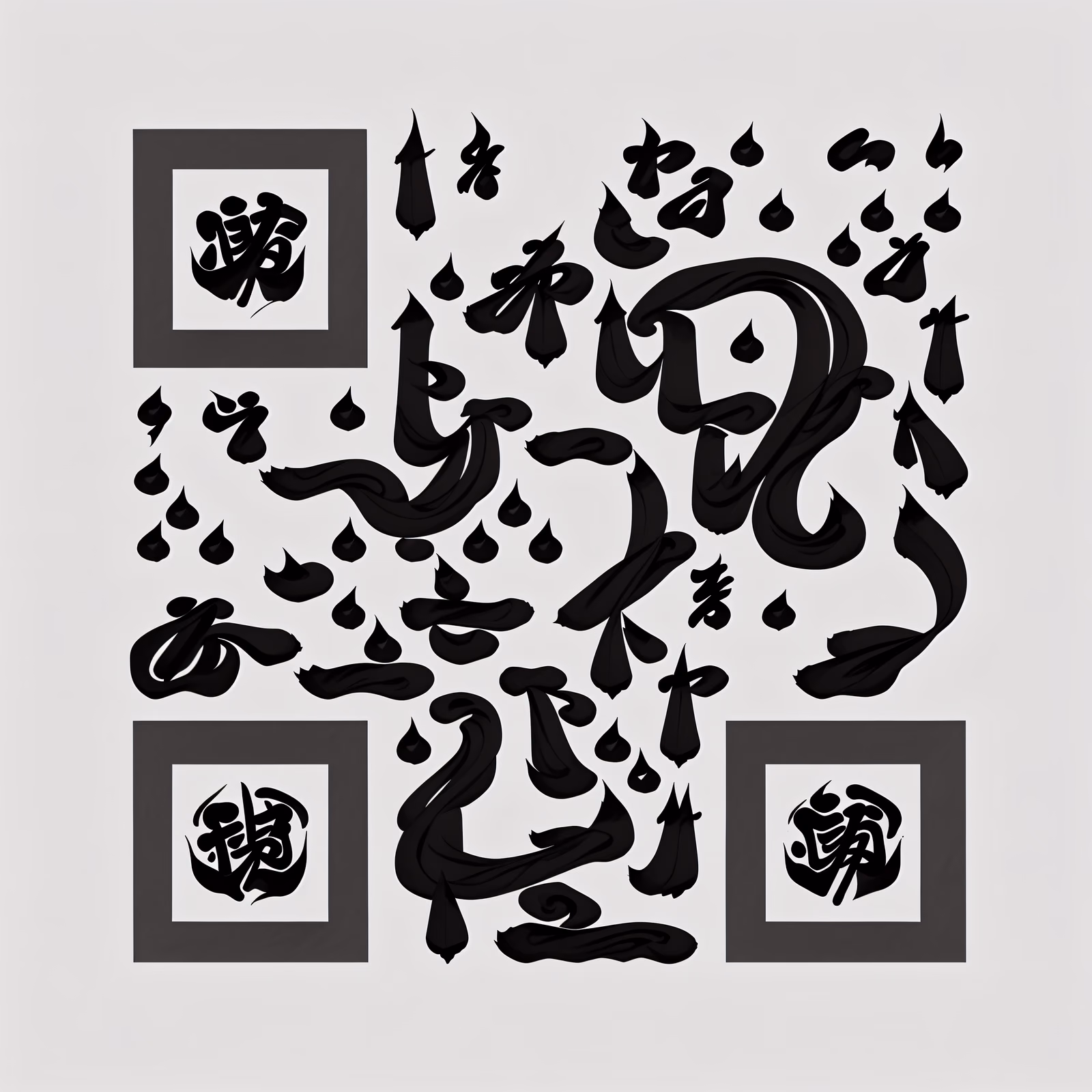 Black Ink Brush Calligraphy QR Code Art — image 1