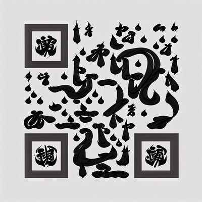Black Ink Brush Calligraphy QR Code Art
