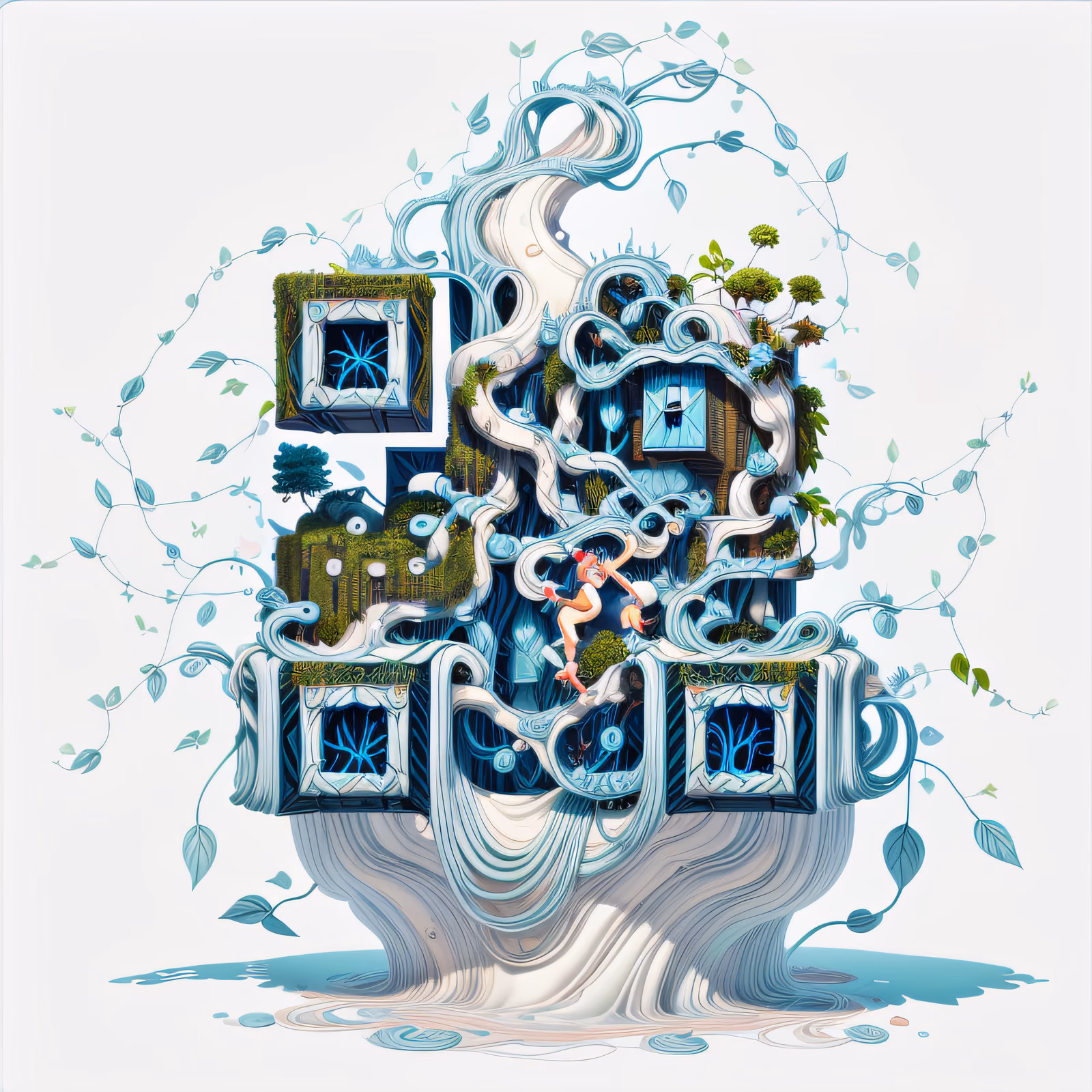Башня из кубов, увитая лозами: QR-код для постеров — изображение 1