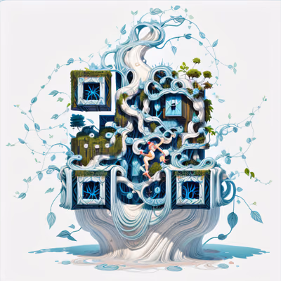 Башня из кубов, увитая лозами: QR-код для постеров — изображение 1