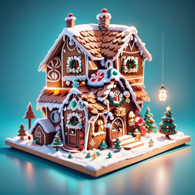 Gingerbread House Isometric 3D QR Code for Greeting Cards