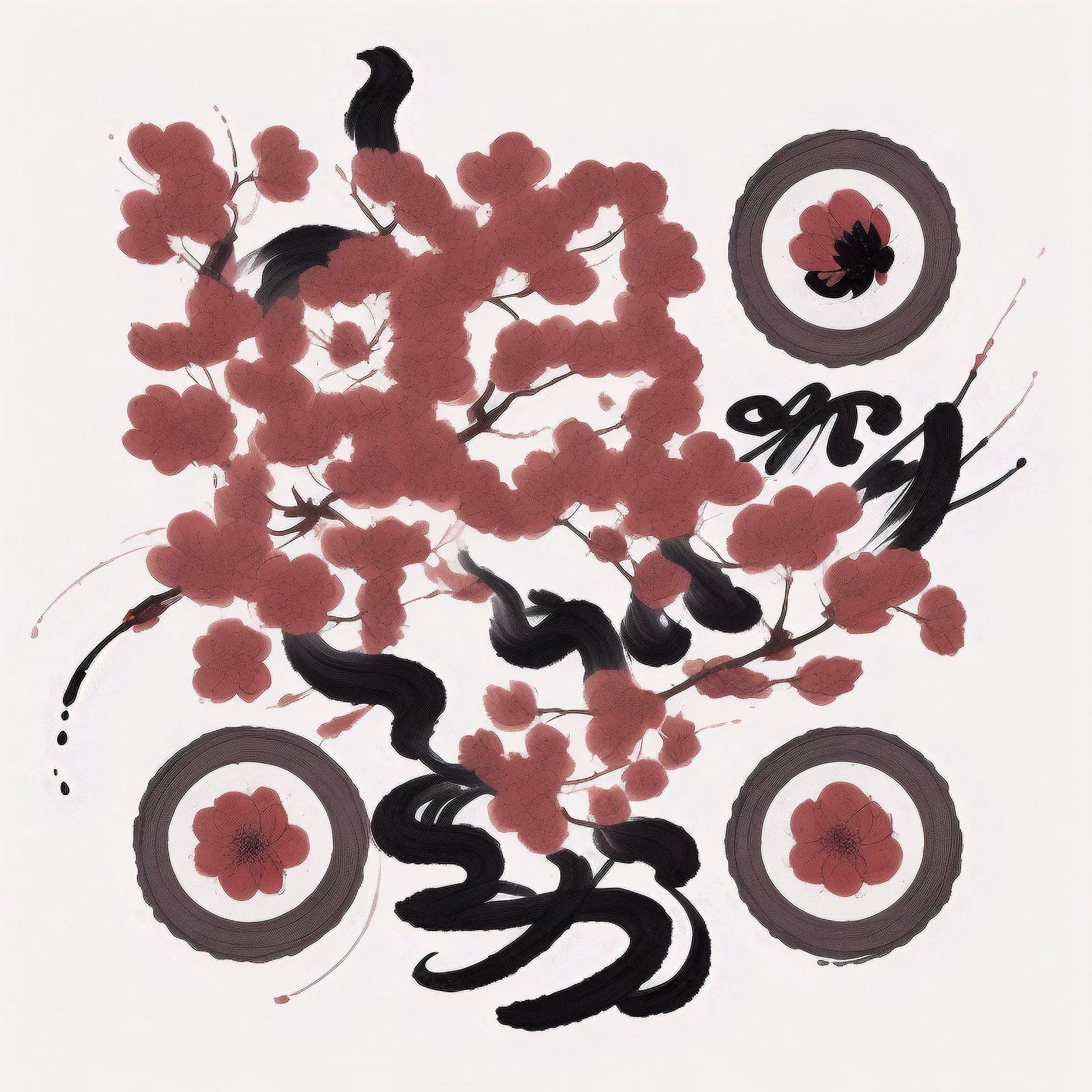Cherry Blossom Sumi-e Ink QR Code Art — image 1