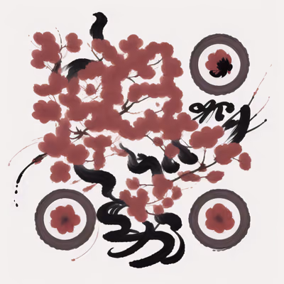 Cherry Blossom Sumi-e Ink QR Code Art — image 1
