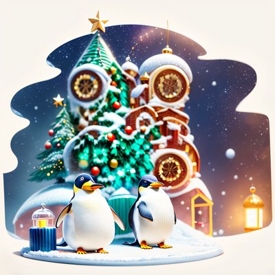 Penguins at Christmas Workshop 3D QR Code for Greeting Cards