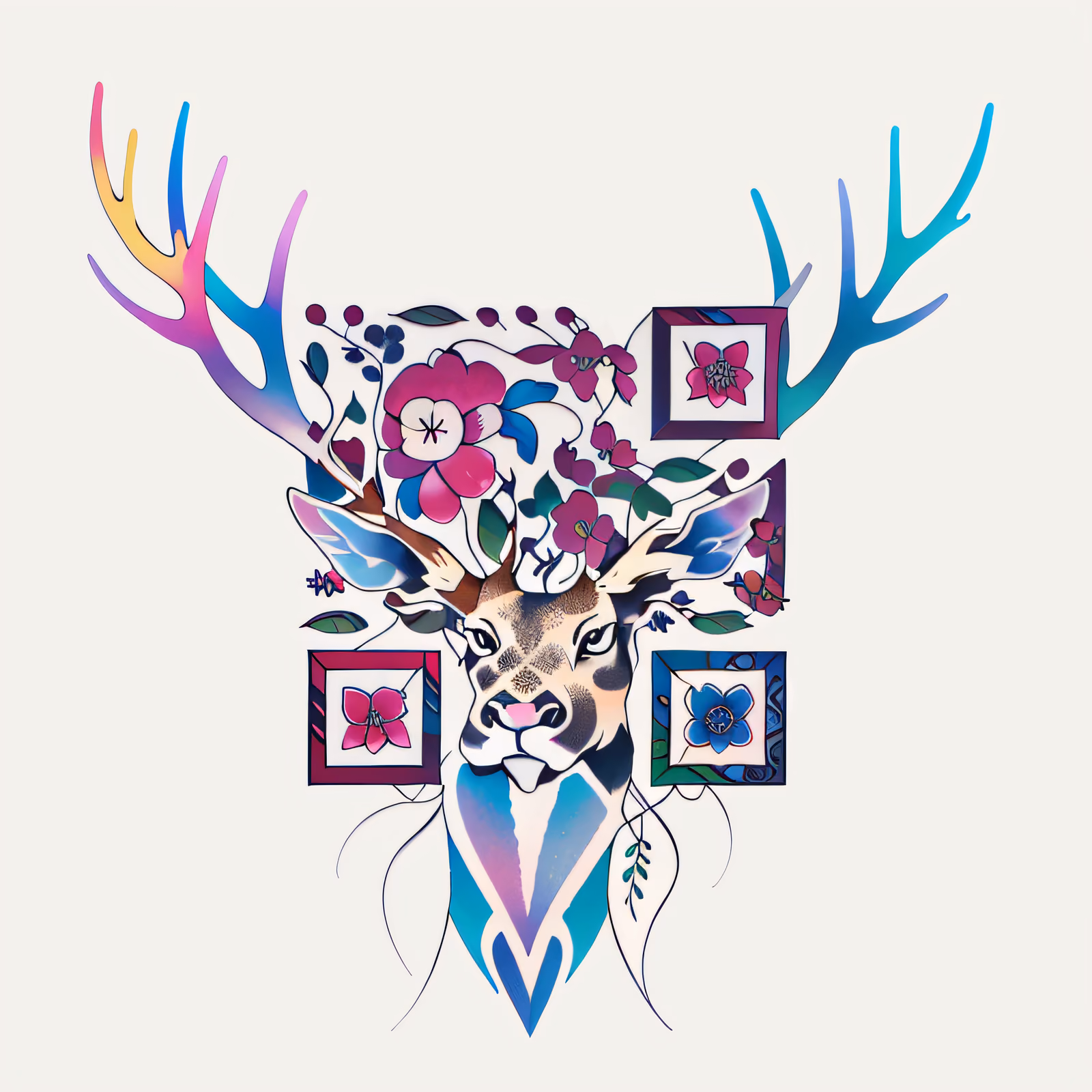 Цветочные оленьи рога, тату: QR-код для временных татуировок — изображение 1