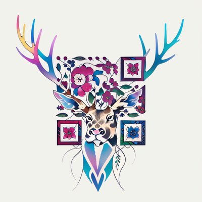 Floral Deer Antler Tattoo QR Code for Temporary Tattoos