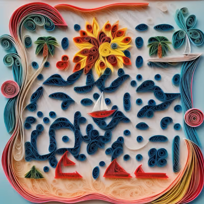 Quilled Paper Beach Sailboat Sunset QR Code Art — image 1