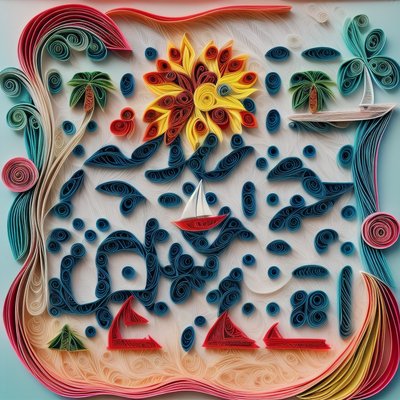 Quilled Paper Beach Sailboat Sunset QR Code Art