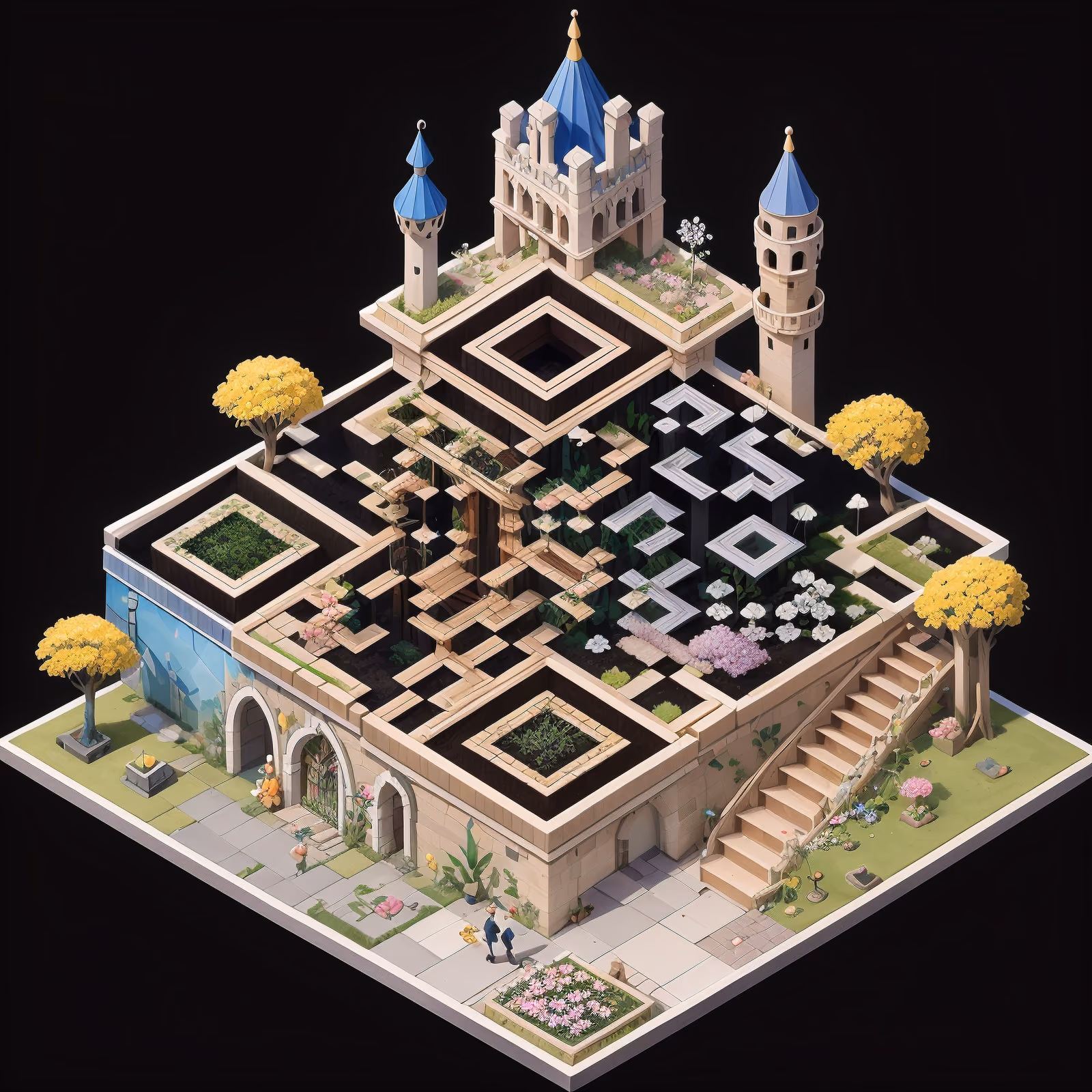 Isometric Flower Castle Diorama QR Code Art — image 1