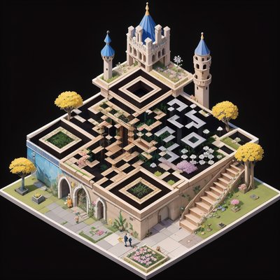 Isometric Flower Castle Diorama QR Code Art