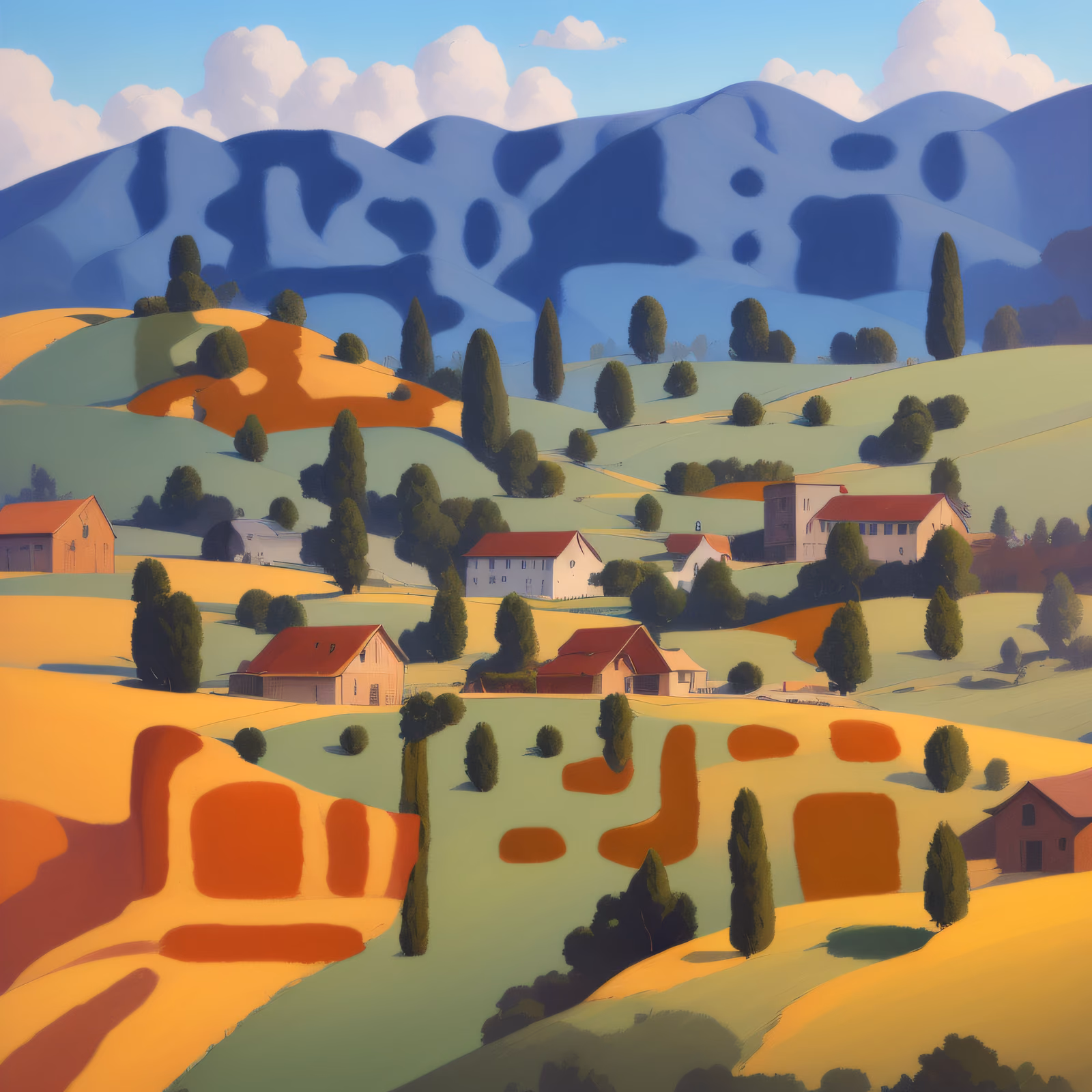 Hilly Countryside Village Stylized QR Code Art — image 1