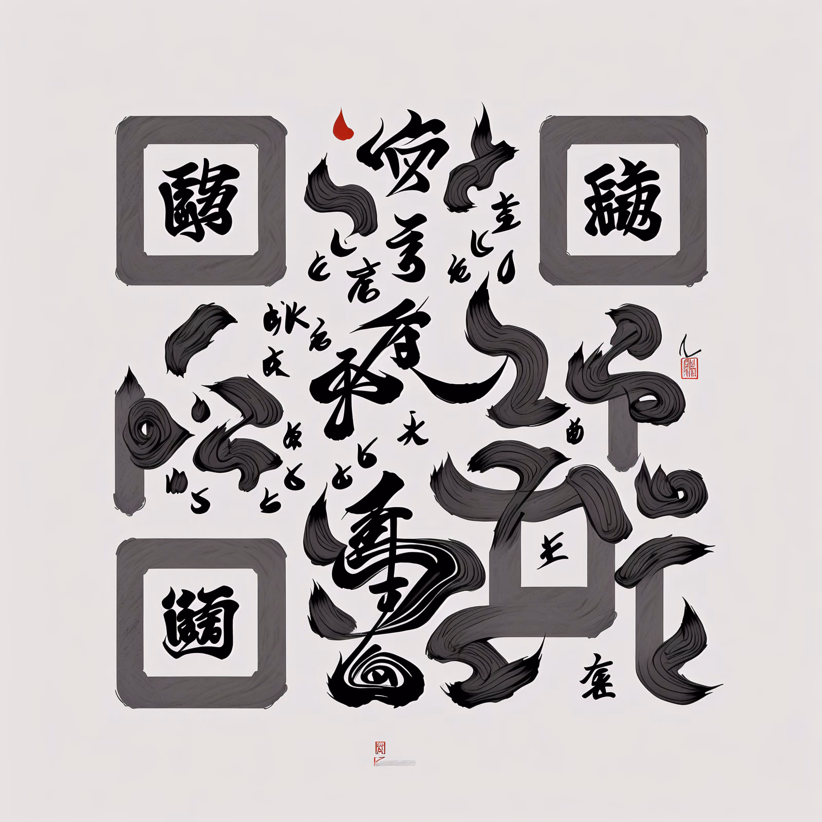 黑色墨笔书法二维码艺术 — 图片 1