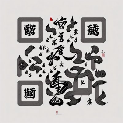 QR-код с каллиграфией чёрной тушью и кистью