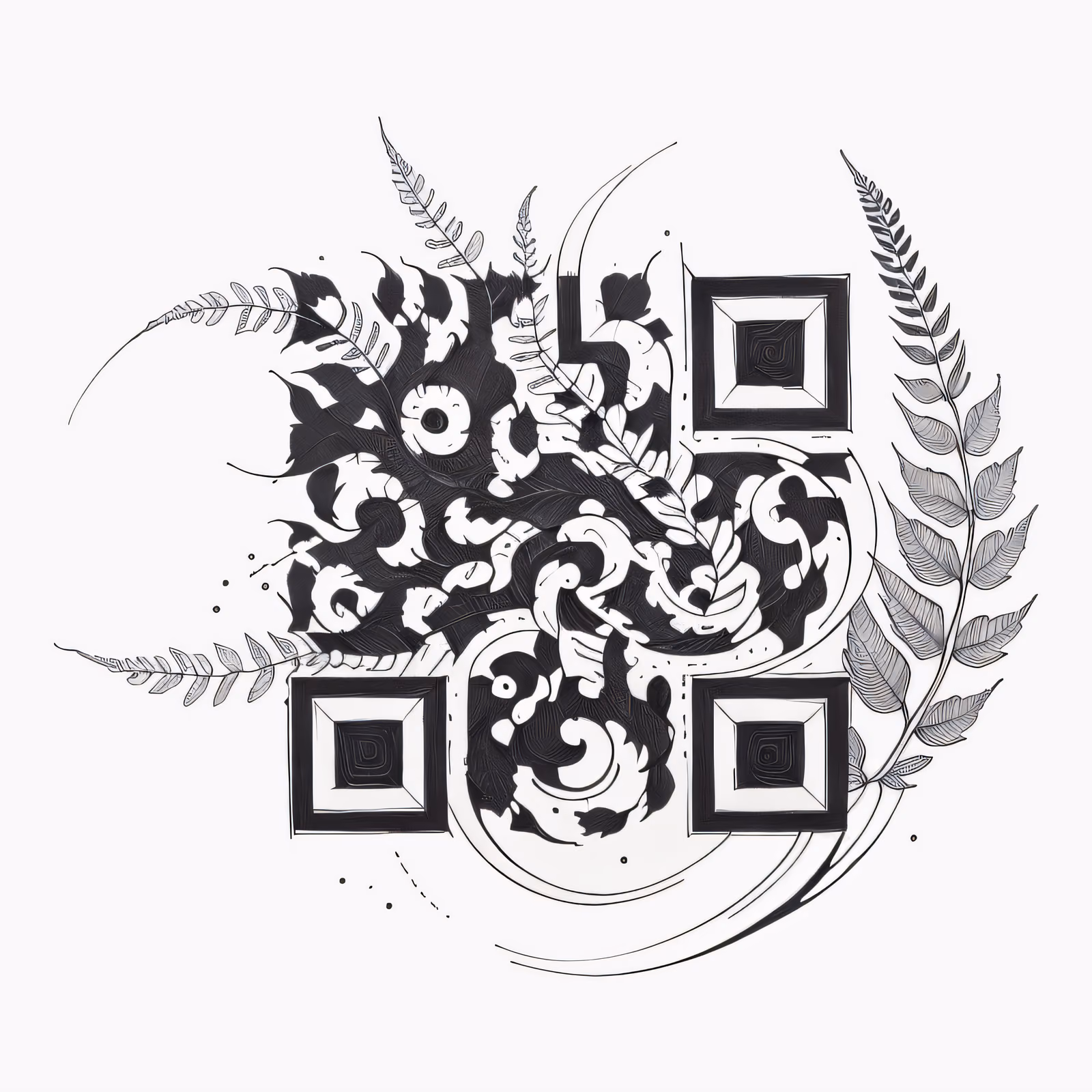 Fern Spiral Ink Tattoo QR Code for Temporary Tattoos — image 1