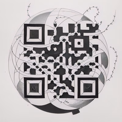 地球仪与藤蔓墨线纹身二维码艺术,适用于临时纹身 — 图片 1