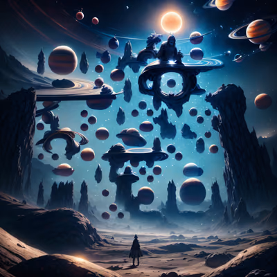 Floating Planets Dark Fantasy QR Code for Posters — image 1