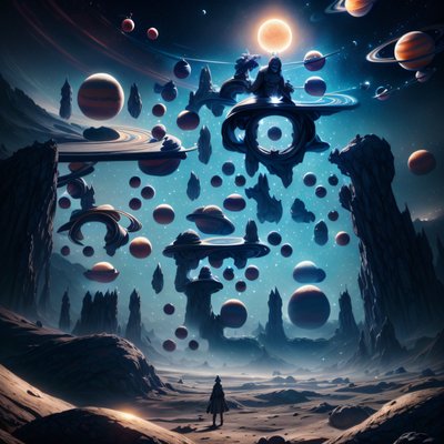 Floating Planets Dark Fantasy QR Code for Posters