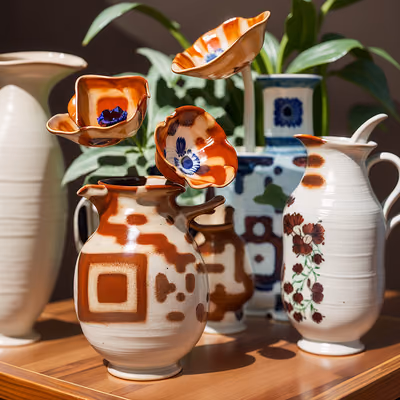 Glazed Ceramic Poppy Jugs QR Code Art — image 1