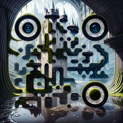 藤蔓覆盖的超现实幻想城堡二维码艺术