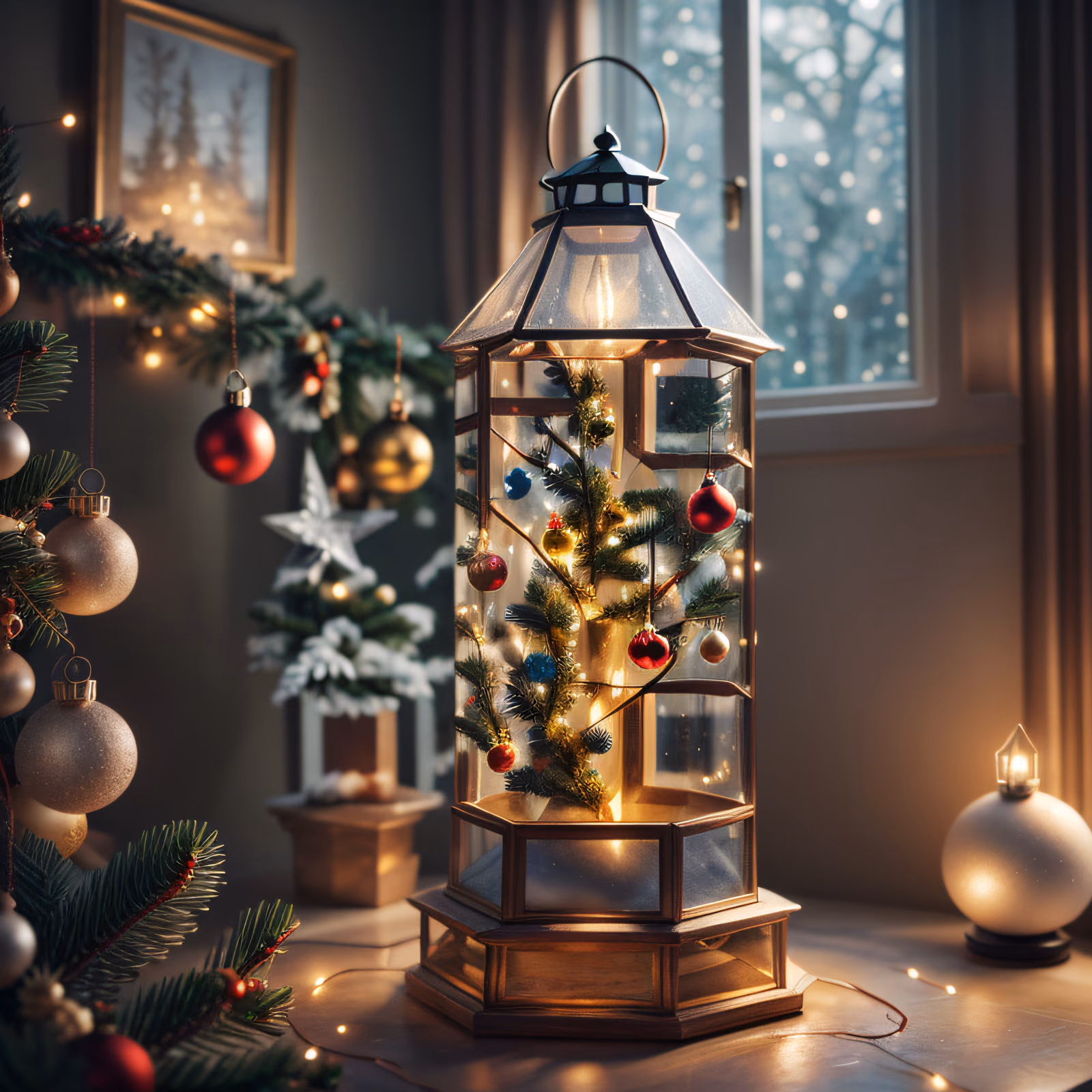 Christmas Lantern Interior 3D Render QR Code for Greeting Cards — image 1