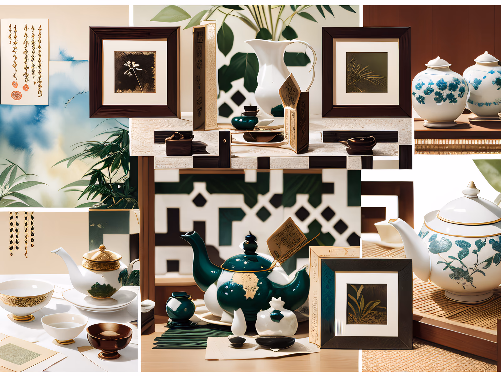 Tea Ceremony Paper Collage QR Code for Packaging — image 1