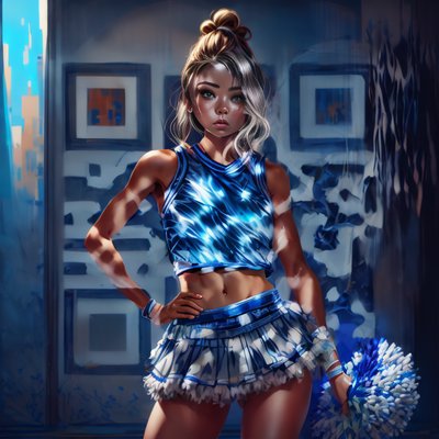 Cheerleader Woman Digital Painting QR Code for Posters