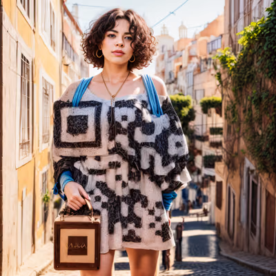 Woman in Knit Poncho Photo QR Code for Posters — image 1