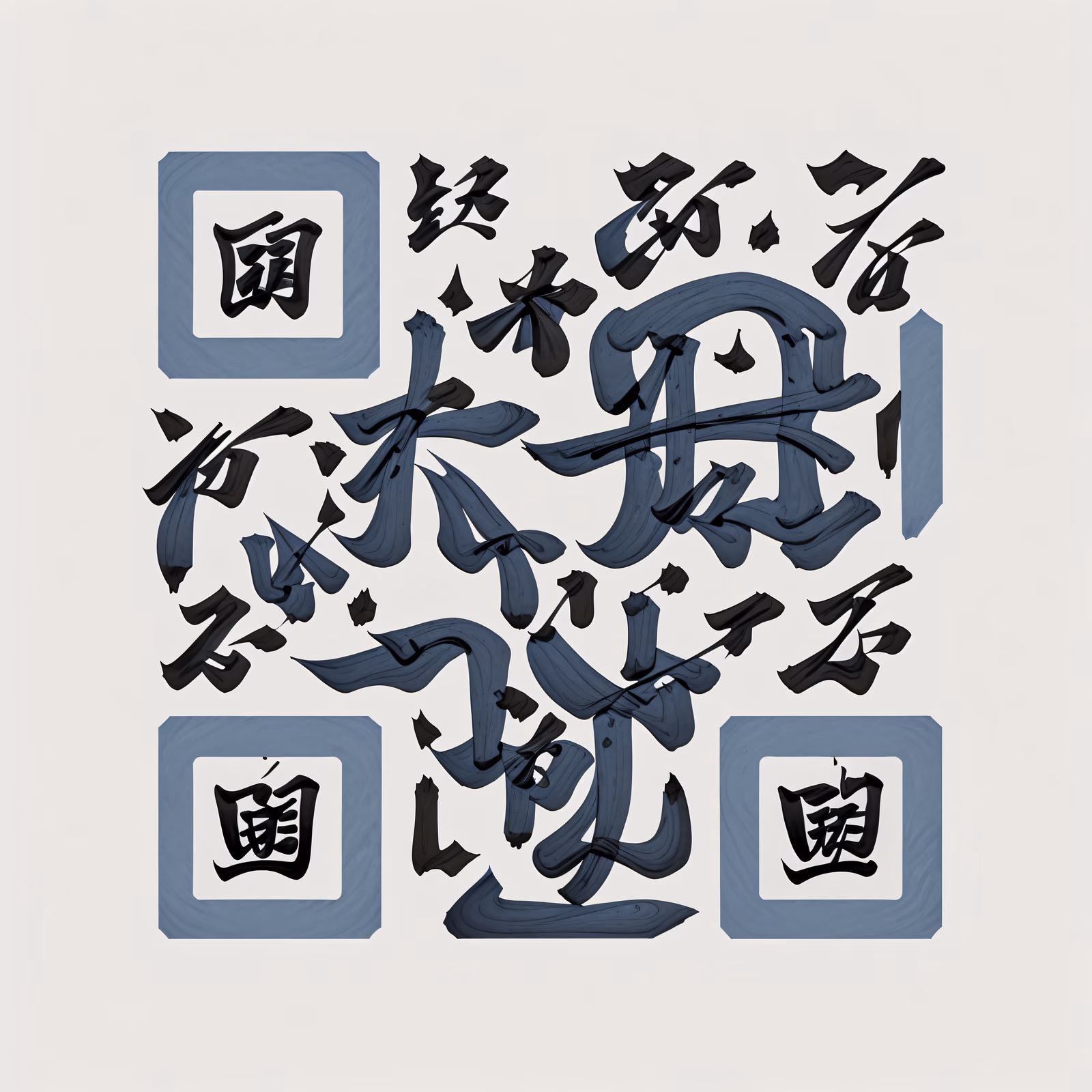 Синяя тушь, каллиграфия кистью: QR-код арт с надписью — изображение 1