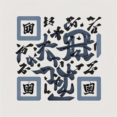 Blue Ink Brush Calligraphy Lettering QR Code Art