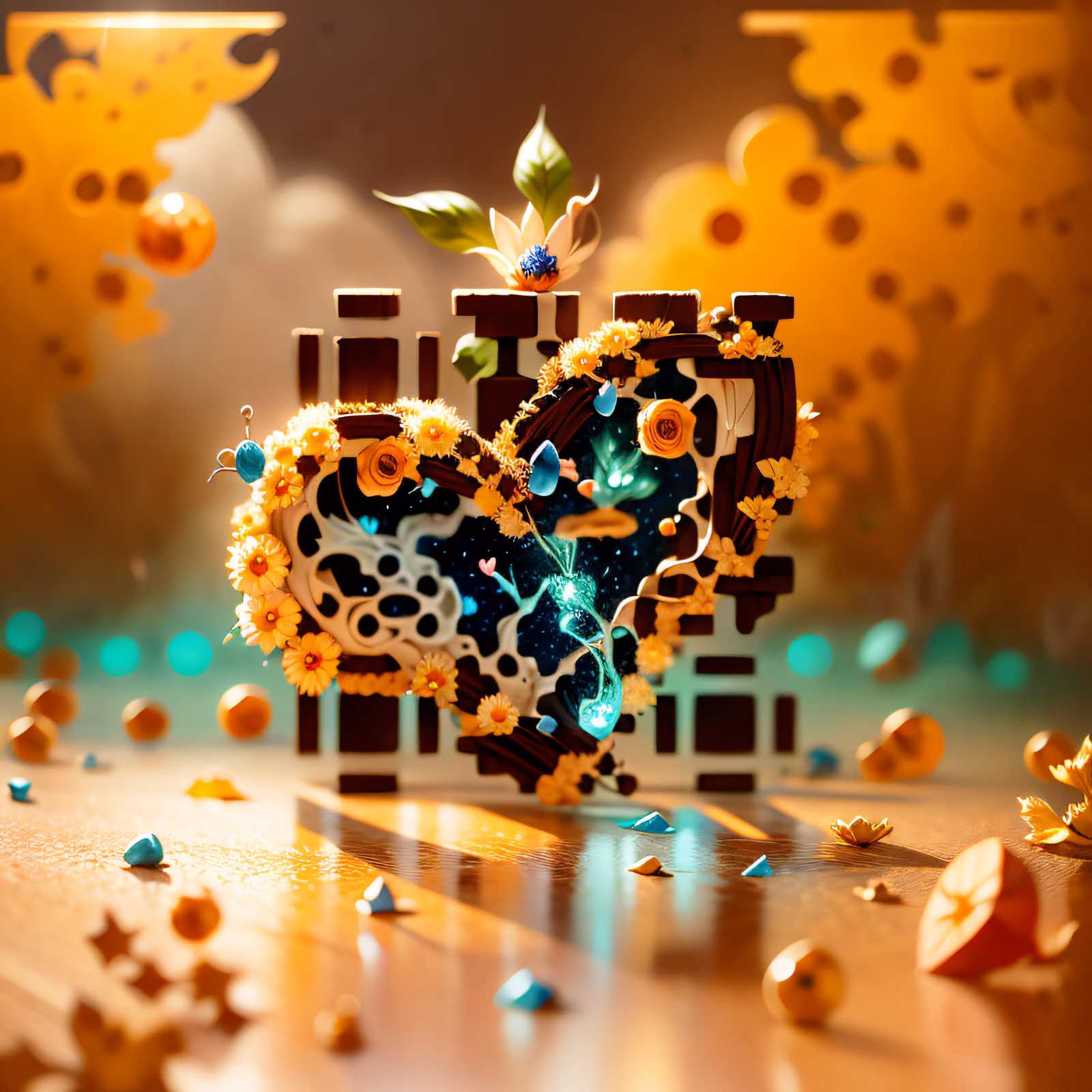 Floral Heart Starry Night 3D QR Code Art — image 1
