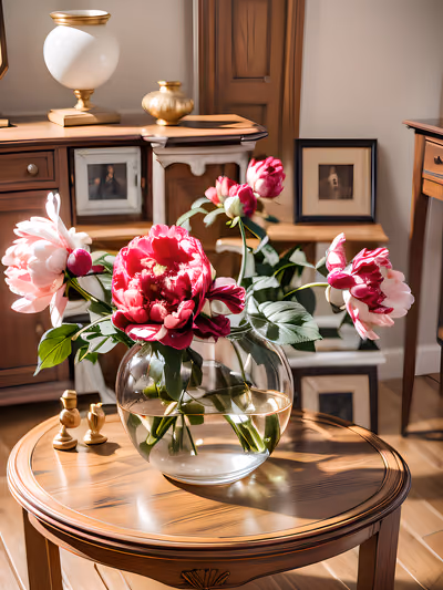 Pink Peonies Glass Vase Photo QR Code Art — image 1
